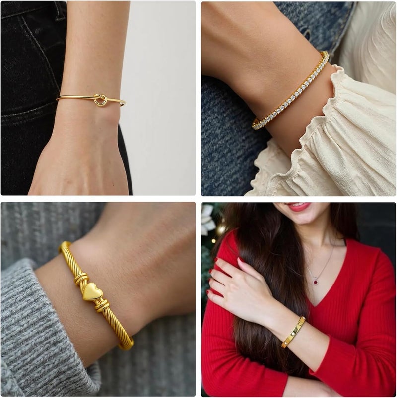 FAFUGA 18 K Gold Plated Love Bangle Bracelet Stack Cuff Jewelry for Women Jewelry Set for Women Gift with Box - Image 5